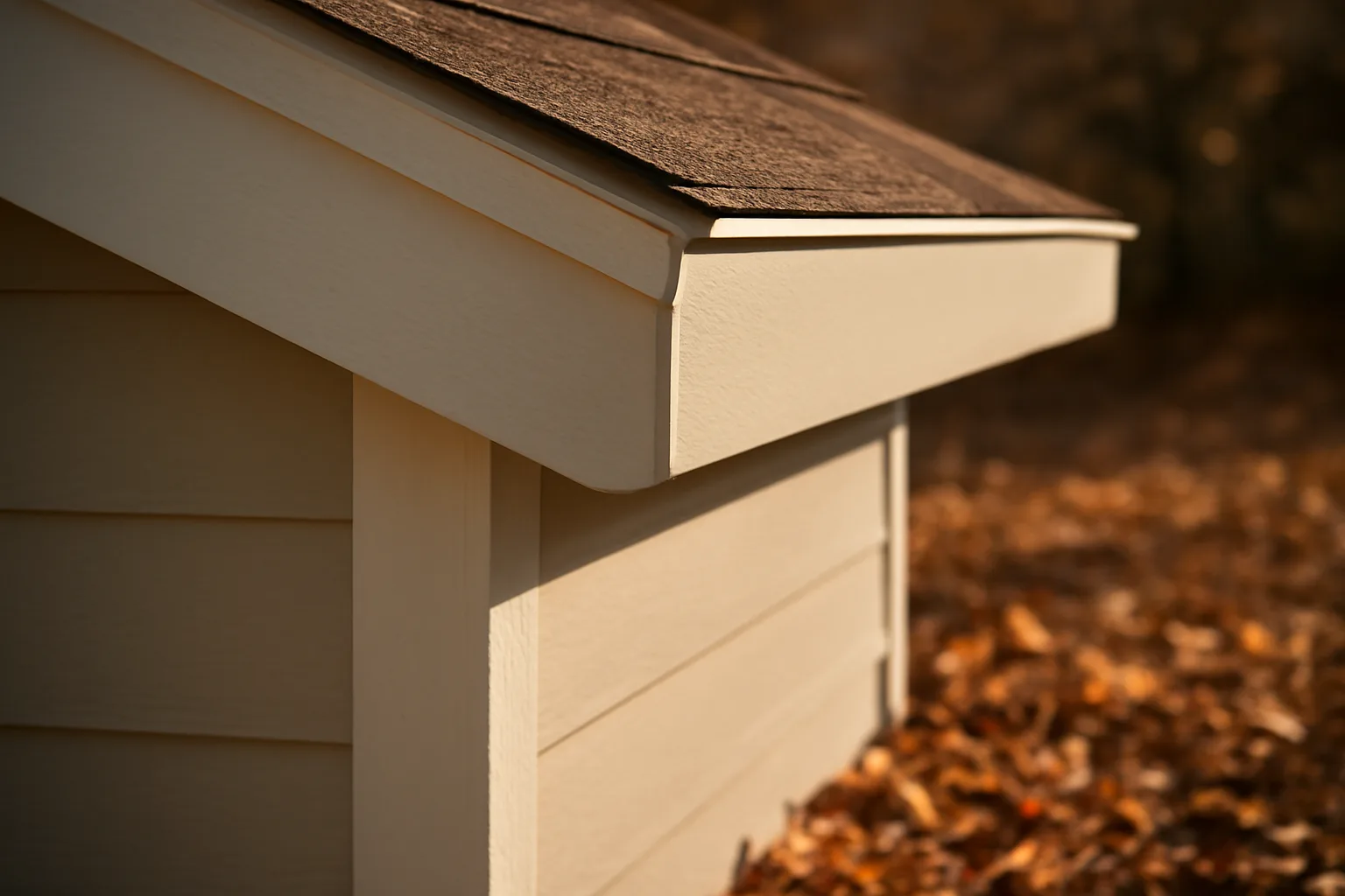 Boxed-in fiber-cement eave and soffit on a home in a wildfire-prone area