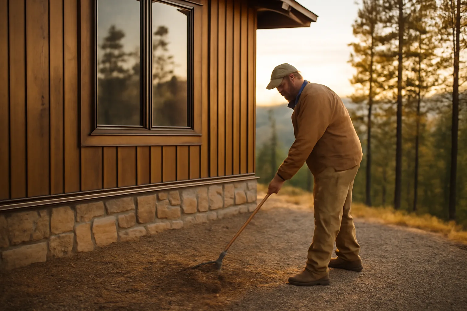 Homeowner clearing defensible space around a Boulder County wildland-urban interface home